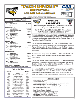 Towson University 2019 Football 2011, 2012 Caa Champions