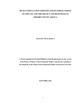 Human Population Growth and Its Implications on the Use and Trends of Land Resources in Migori County, Kenya