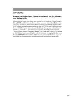 Appendix 2, Ranges for Optimal and Suboptimal Growth for Site, Climate, and Soil Variables