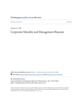 Corporate Morality and Management Buyouts