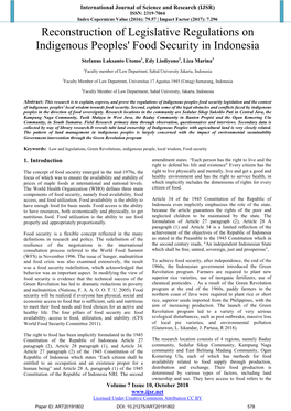 Reconstruction of Legislative Regulations on Indigenous Peoples' Food Security in Indonesia