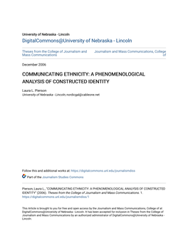 Communicating Ethnicity: a Phenomenological Analysis of Constructed Identity