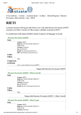 Codici Uffici Agenzia Delle Entrate Della Provincia Di Rieti