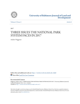 THREE ISSUES the NATIONAL PARK SYSTEM FACES in 2017 Andrew Waggoner