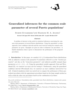 Generalized Inferences for the Common Scale Parameter of Several Pareto Populations∗