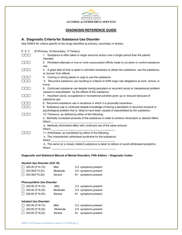 DIAGNOSIS REFERENCE GUIDE A. Diagnostic Criteria for Substance