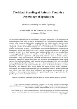 The Moral Standing of Animals: Towards a Psychology of Speciesism