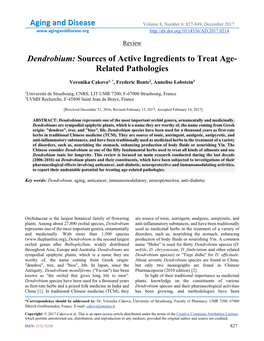 Dendrobium: Sources of Active Ingredients to Treat Age- Related Pathologies
