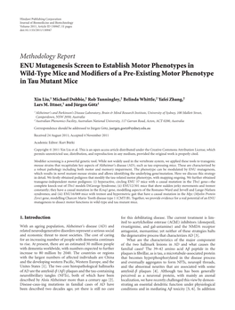 Methodology Report ENU Mutagenesis Screen to Establish Motor Phenotypes in Wild-Type Mice and Modiﬁers of a Pre-Existing Motor Phenotype in Tau Mutant Mice