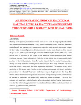 An Ethnographic Study on Traditional Marietal Rituals & Practices Among Bhumij Tribe of Bankura District, West Bengal, India