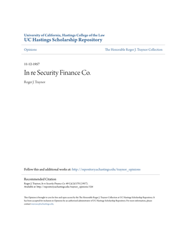 In Re Security Finance Co