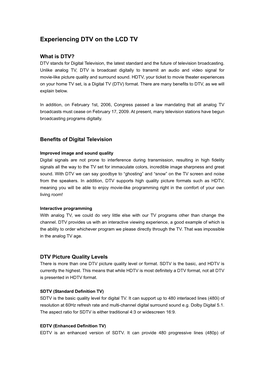 Experience DTV Using LCD TV