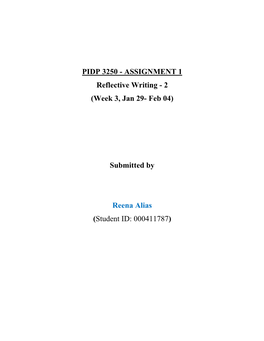 PIDP 3250 - ASSIGNMENT 1 Reflective Writing - 2 (Week 3, Jan 29- Feb 04)