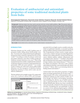 Evaluation of Antibacterial and Antioxidant Properties of Some Traditional Medicinal Plants