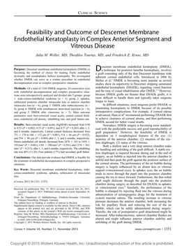 Feasibility and Outcome of Descemet Membrane Endothelial Keratoplasty in Complex Anterior Segment and Vitreous Disease