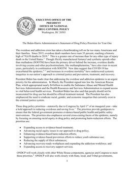 The Biden-Harris Administration's Statement of Drug Policy Priorities
