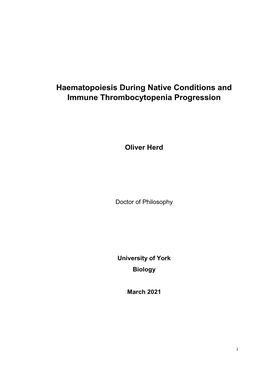 Haematopoiesis During Native Conditions and Immune Thrombocytopenia Progression