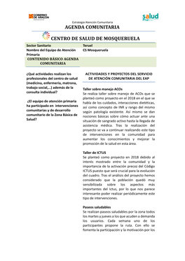 CS Mosqueruela Primaria CONTENIDO BÁSICO AGENDA COMUNITARIA