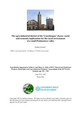 The Agro-Industrial District of the 'Castelmagno' Cheese: Social and Economic Implications for the Rural Environment of a Small Piedmontese Valley