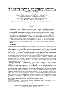 BPGC at Semeval-2020 Task 11: Propaganda Detection in News Articles with Multi-Granularity Knowledge Sharing and Linguistic Features Based Ensemble Learning