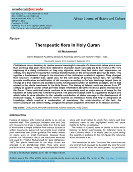 Therapeutic Flora in Holy Quran