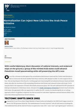 Normalization Can Inject New Life Into the Arab Peace Initiative by Ghaith Al-Omari