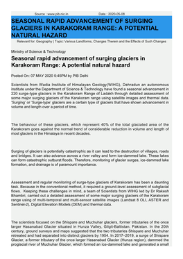 Seasonal Rapid Advancement of Surging Glaciers in Karakoram Range