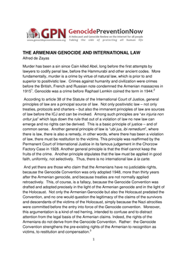 THE ARMENIAN GENOCIDE and INTERNATIONAL LAW Alfred De Zayas