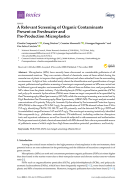 A Relevant Screening of Organic Contaminants Present on Freshwater and Pre-Production Microplastics