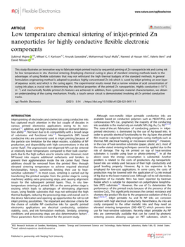 Low Temperature Chemical Sintering of Inkjet-Printed Zn Nanoparticles for Highly Conductive Flexible Electronic Components