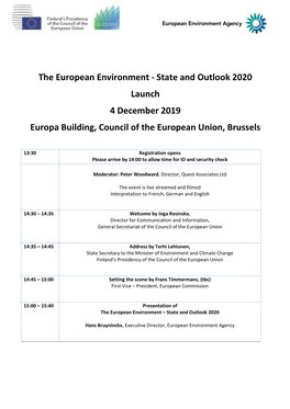 The European Environment - State and Outlook 2020 Launch 4 December 2019