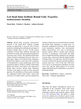 Low-Head Dams Facilitate Round Goby Neogobius Melanostomus Invasion