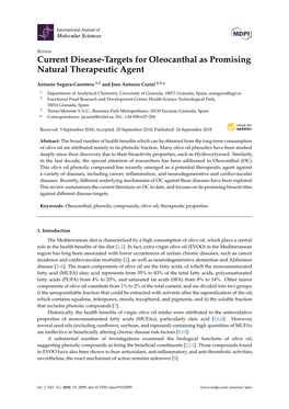 Current Disease-Targets for Oleocanthal As Promising Natural Therapeutic Agent