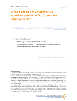 A Telepoética Em Chiquititas (SBT): Narrativa E Estilo Na Ficção Seriada Infantojuvenil1;2;3