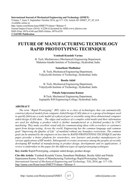Future of Manufacturing Technology Rapid Prototyping Technique