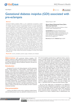 Gestational Diabetes Insipidus (GDI) Associated with Pre-Eclampsia