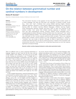 On the Relation Between Grammatical Number and Cardinal Numbers in Development