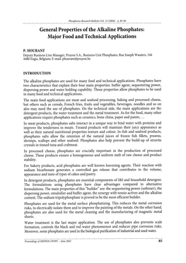 General Properties of the Alkaline Phosphates: - Major Food and Technical Applications