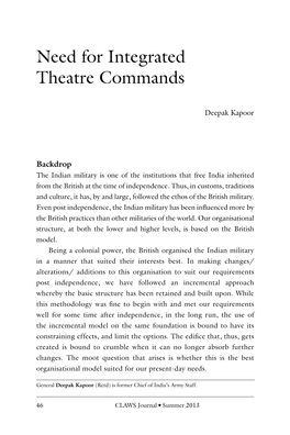 Need for Integrated Theatre Commands, by Deepak Kapoor