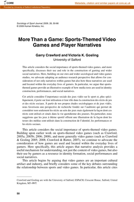 Than a Game: Sports-Themed Video Games and Player Narratives