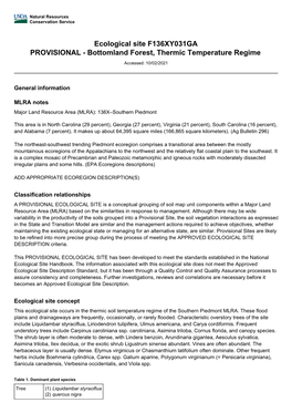 Ecological Site F136XY031GA PROVISIONAL - Bottomland Forest, Thermic Temperature Regime