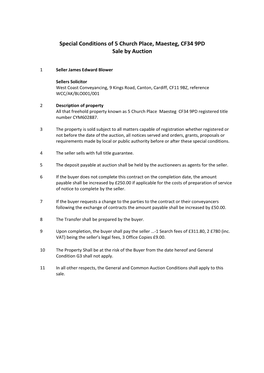 Special Conditions of 5 Church Place, Maesteg, CF34 9PD Sale by Auction