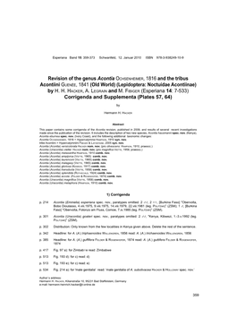 Revision of the Genus Acontia Ochsenheimer, 1816 and the Tribus Acontiini Guenée, 1841 (Old World) (Lepidoptera: Noctuidae Acontiinae) by H