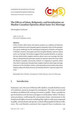 The Effects of Islam, Religiosity, and Socialization on Muslim-Canadian Opinions About Same-Sex Marriage