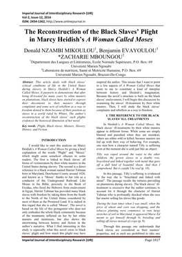 The Reconstruction of the Black Slaves' Plight in Marcy Heidish's A