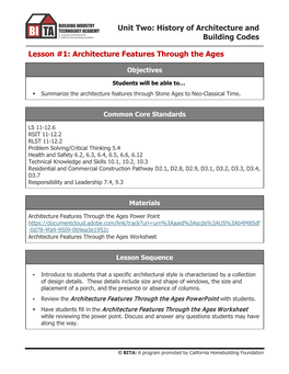 Lesson #1: Architecture Features Through the Ages