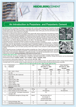 An Introduction to Pozzolana and Pozzolanic Cement