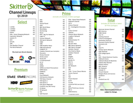 Channel Lineups Prime Q1 2019 (Includes All Channels in Select Package)