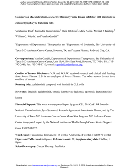 Comparison of Acalabrutinib, a Selective Bruton Tyrosine Kinase Inhibitor, with Ibrutinib in Chronic Lymphocytic Leukemia Cells