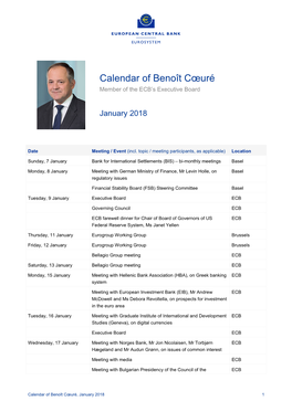 Calendar of Benoît Cœuré, January 2018 1